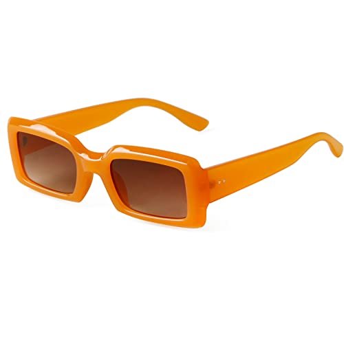 GIFIORE Vintage Rechteckige Sonnenbrille für Damen und Herren,Mode Sonnenbrille Retro Schmale Brille mit UV400 Schutz(Orange) Cover