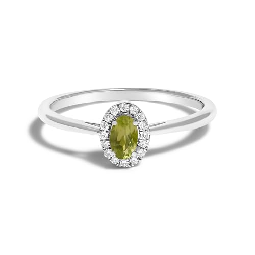 Haus of Brilliance 10K White Gold 5X3MM Oval Green Peridot and Diamond Accent Halo Ring (I-J Color, I1-I2 Clarity) - Ring Size 5.5