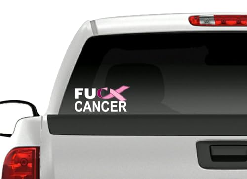 Image of 2 FU Cancer Pink Ribbon 8'' Decals FCK Breast Cancer Vinyl Vehicle Decal Stickers (Pink (2 Decals))