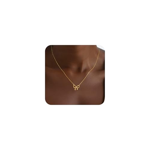 BAYLAY Bow Necklace for Women, 18K Gold Plated Bow Necklaces Dainty Gold Necklace for Women Trendy Gold Jewelry Gifts Womens Stocking Stuffers Easter Basket Essentials Stuffers Fillers