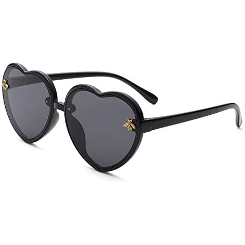 Heart shaped Sunglasses for Kids Stylish Cute Bee Frame for Toddler Girls Age 2-10 UV400 Protection Cover