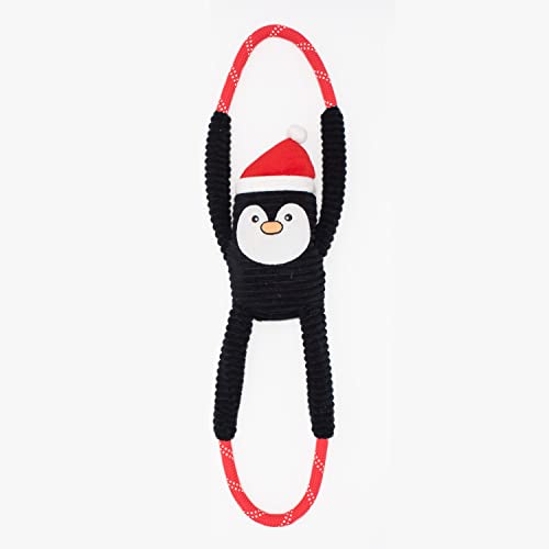 ZippyPaws - Holiday RopeTugz, Squeaky and Plush Rope Tug Dog Toy - Penguin, 28 x 5 x 5 in