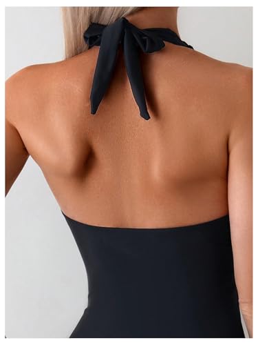 MakeMeChic Women's One Piece Swimsuit Floral Lace Halter Tie Back Beach Bathing Suit4