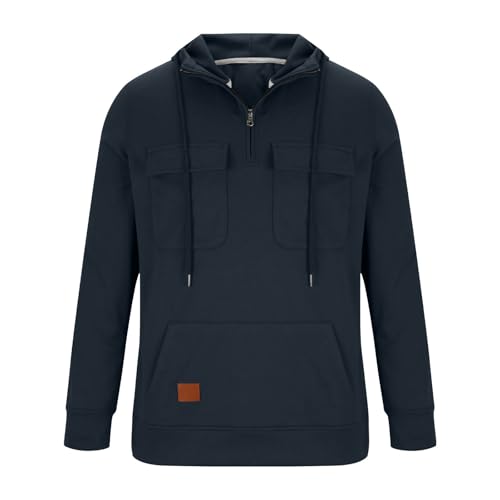 Mens Hoodie Quarter Zip Casual Long Sleeve Cargo Hoodies Fall Winter Fashion Fleece Hooded Sweatshirt With Pockets2