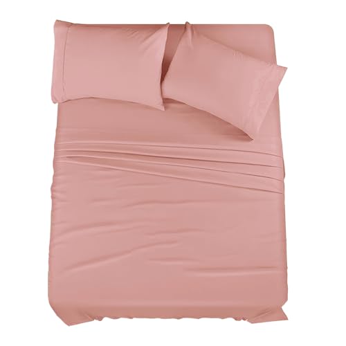 boiszeda Lenzuola Rosa pallido 4 pezzi US Twin (39 * 75+18pollici, 99 * 190cm+45cm) Set di biancheria da letto Lenzuolo con angoli Copriletto