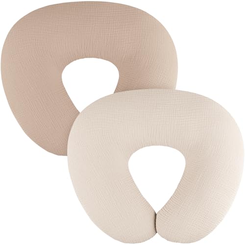 Image of MairMore 2-Pack Muslin Nursing Pillow Covers, Breathable 100% Cotton Breastfeeding Pillow Slipcovers for Standard Nursing Pillows, Soft Covers for Baby Girls and Boys with Zipper
