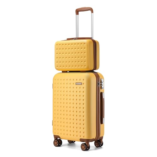 Kono Set de 2 Valises ABS+PC Léger et Résistant, Valise Cabine Rigide 55cm 4 roulettes Silencieuses 360° et Vanity Case 31cm avec Serrures TSA, Jaune