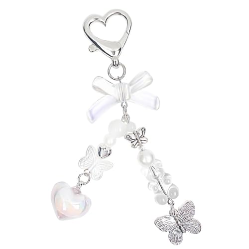 Darlingao Cute Keychains Y2K, Aesthetic Keychain Charms, Heart Butterfly Key Chain for Women Girls, Beaded Bag Charm, Bag Charms Pendant