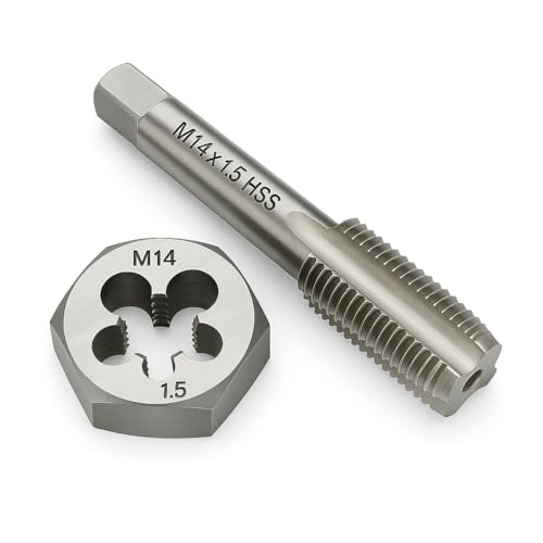 Image of M14 x 1.5 Metric Tap and Die Set HSS Machine Tap and GCr15 Alloy Steel Hex Die Right Hand Thread Cutting Tool for Metal Repair