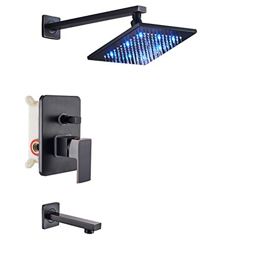 Rozin LED Light 8-inch Rain Showerhead with Tub Spout Tap 2-way Control Mixer