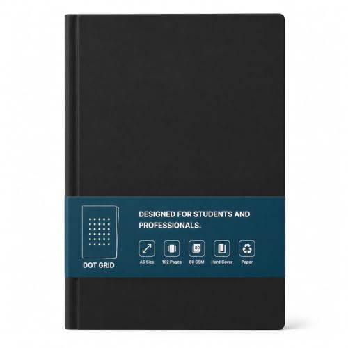 Image of BRYT A5 Dot Grid Notebook | Hardcover Diary, 192 Pages, 80 GSM, No-Bleed Thick Paper | 180 Degree Lay Flat Dotted Notebook for Designers, Architects, Professionals, Office Use & School Use (Black)