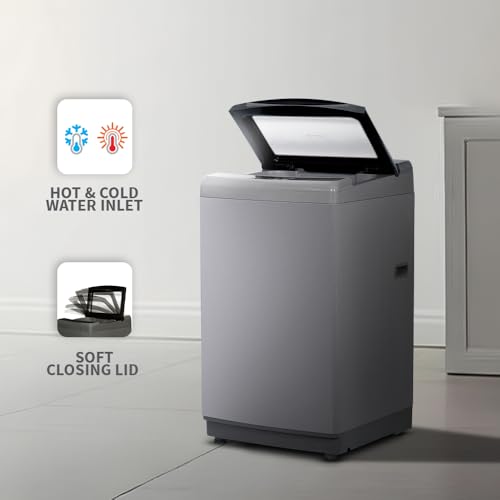 Image of SHARP 7.5 kg Fully Automatic Top Load Washing Machine with Toughened Glass I JAPAN QUALITY I Hot & Cold Water Dual Inlet, Soft Close, Add Laundry I 10 Wash Mode I SS Pulsator I ES-T75N-GY I Inox Grey
