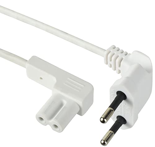 Electraline 95510 Cable de alimentación de audio, video, radio, Sonos Play en ángulo; Enchufe europeo a doble enchufe hembra tipo C7; 1M