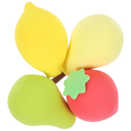 POPETPOP Esponjas de Maquillaje Multifuncionales 4 Piezas Frutas Fruta de Piel Fina Aguacate Fresa Limón para Polvo y Base Suaves y Flexibles Herramienta Portátil para Mujer Uso