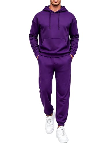LINMYZAI Purple Sweat Suits Men Jogging Tracksuits 2 Piece Set Casual Athletic Hoodie And Sweatpants Outfits 2XL