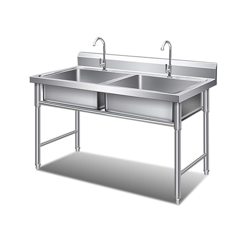 Preisvergleich Produktbild Großes Doppelbecken-waschbecken, Freistehendes Edelstahl-waschbecken, Kommerzielles Restaurant-waschbecken, Outdoor-waschbecken, Für Geschäftsrestaurant, Café, Waschküche, Außenbereich(100cm)
