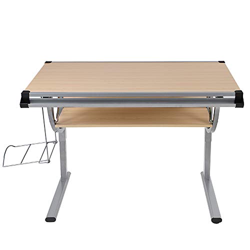 Kinder- und Jugendschreibtisch - neigbar, stufenlos höhenverstellbar, inklusive Taschenhalter, Stiftablage und Lineal - Kinderschreibtisch Schülerschreibtisch Schreibtisch Zeichentisch (Buche) - 4