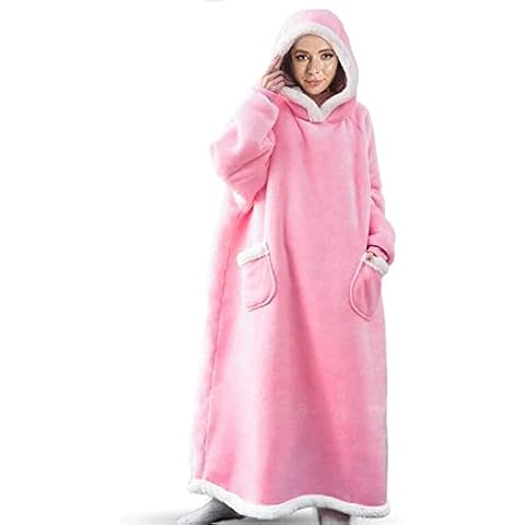 Emwwat Extra Long Hoodie Blanket, Oversized Sherpa Hoodie Blanket for Women and Men, Wearable Blanket Hoodie with Sleeves and Giant Pocket (Pink, 150 Long) Cover