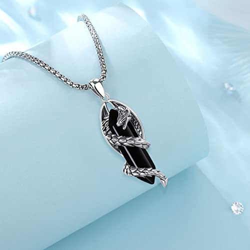 Vito Dragon Necklace for Women Men, Hexagonal Prism Obsidian/Rose Quartz/Lapis Lazuli/Amethyst/Turquoise Healing Crystal Energy Amulet Protection Jewelry Gift, 20"+2"2
