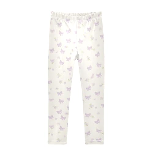 Purple Floral Bows Girls Leggings Ultra Soft Compression Yoga Gym Pants for Kids 4-10T