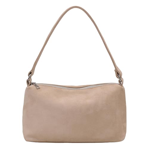 Suede Square Bag Retro Shoulder Bag Simple Underarm Bag Commute Handbag (Beige)