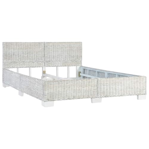 vidaXL Bettgestell Rustikal Bett Doppelbett Schlafzimmerbett Bettrahmen Schlafzimmermöbel Ehebett Rattanbett Grau Natur Rattan 140x200cm