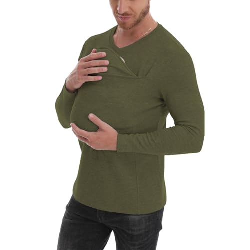 Kangaroo Shirt for Dad and Baby, V-Neck Long Sleeve T-Shirt,Mens Baby Carrier,Male, Baby Boys,Modern,Loose Fit3