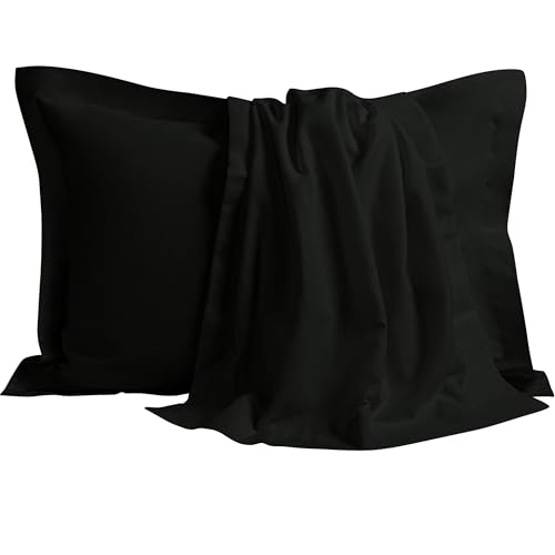 organictune Microfiber Pillow Shams Set of 2, King Soft and Cozy Bed Pillow Sham Covers, 20x36 Inches, Black