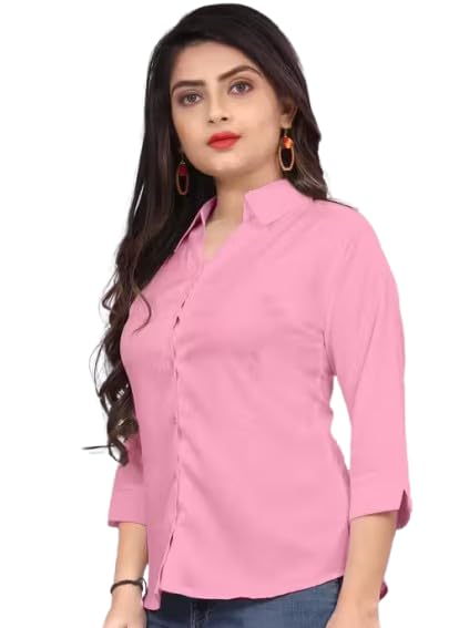 Image of Women's Cotton Blend Solid Shirt - Stylish Collar Neck-Purple-G1 P7