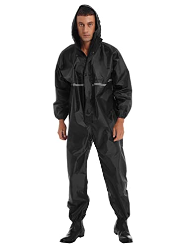 Jugaoge Unisex Motorrad Regenanzug für Damen und Herren Outdoor Einteiler Wasserdichter Overall Jumpsuit mit reflektierenden Streifen Arbeitsoveralls Schwarz XL