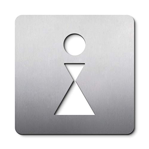 WC Türschild Frauen, 16 x 16 cm, Edelstahl gebürstet, selbstklebend, Toiletten-Symbol, Damen Piktogramm, Türschild, Toilettenzeichen, Piktogrammschild - PHOS Design
