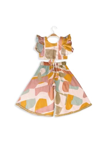 Image of ANNECA Kids Baby Girls' Multicolour Abstract Print Cotton Top And Palazzo Set with Ruffled Sleeves