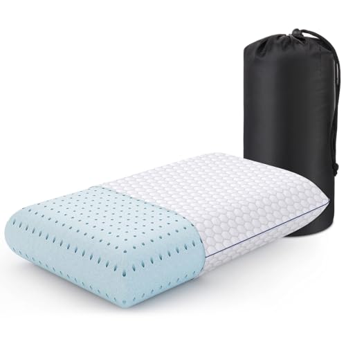 Image of CushyOasis Memory Foam Pillows for Sleeping, Bed Pillow, Camping Size | Ergonomic Supportive Memory Foam for Head, Neck & Shoulders, Breathable Washable Cover, for Side, Back & Stomach Sleepers