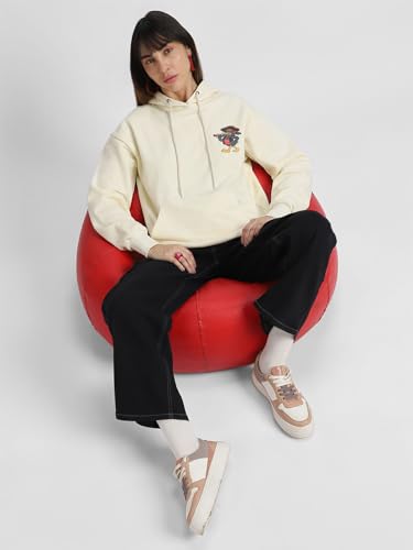 Image of JUNEBERRY Cotton Poly Fleece Oversized Fit Black, Green, Magenta, Mustard, Orange, Purple, Blue, Off White & Grey Graphic Printed Full Sleeve Hoodie for Women