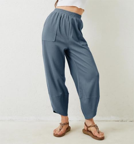 Women's Casual Baggy Pants Elastic Waisted Wide Leg Sweatpant Palazzo Harem Pants with Pockets2