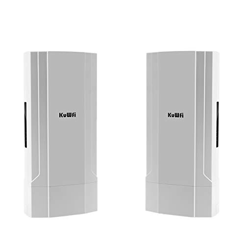 KuWFi 2-Pack Outdoor 5KM Point to Point Wireless Bridge High Power Wireless Access Point 11AC 1200Mbps 2.4&5.8G Extender WiFi Repeater for IP Camera POE Switch WiFi Coverage 48V POE Included