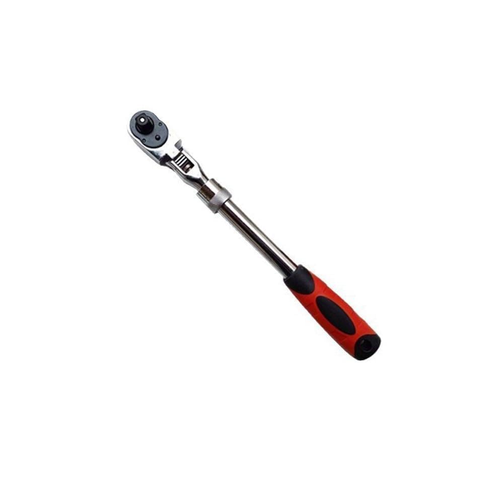 Chiave a cricchetto retrattile da 1/4", 3/8", 1/2", meccanismo reversibile a 72 denti, con pulsante di sgancio rapido per una facile rimozione della presa, colore rosso