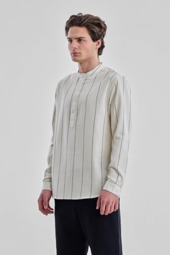 Image of SNITCH Men Casual Shirt for Smart & Everyday Wear | Regular Fit Full Sleeve Point Collar Striped Pattern | Breathable Cotton Blend Fabric for All Day Comfort