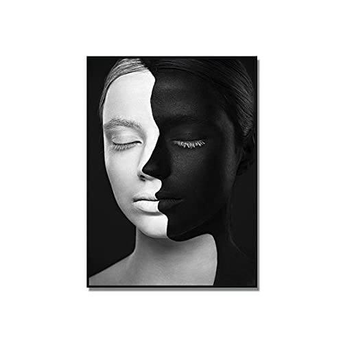 Toile abstraite visages noirs et blancs pour habiller un mur vide avec du style nordique