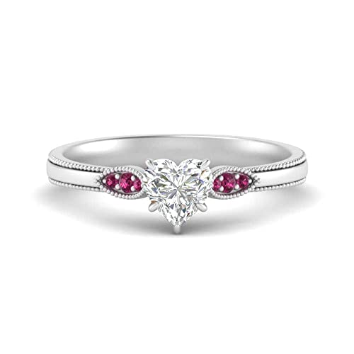 Image of Choose Your Gemstone Milgrain Simple Diamond CZ Ring Sterling Silver Heart Shape Milgrain Engagement Rings Everyday Jewelry Wedding Jewelry Handmade Gifts for Wife US Size 4 to 12