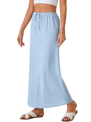LYANER Women's Drawstring A Line Elastic High Waist Flowy Beach Vacation Long Skirt3