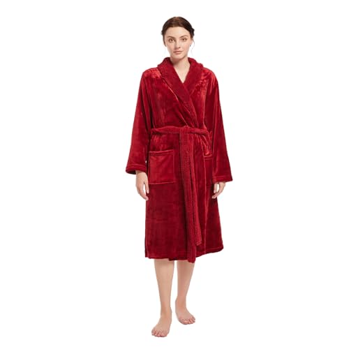 Shawl Collar Robe for Women, Soft Warm Fleece Lightweight Bathrobe for Women