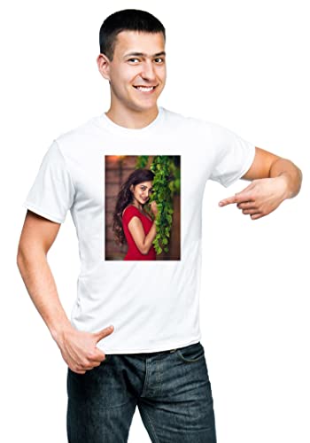 Image of Knitted Polycotton Fabric Regular Fit Men Boys Half Sleeve Photo T-Shirt Style 1 White Size : Free