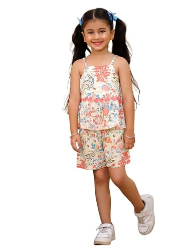 Image of superminis Girl's Top and Shorts |Coordinated Outfit| Sleevless Floral Print Top and Shorts Set| Summer Casual Outfit For Kids| 2-Piece Dress For Girls
