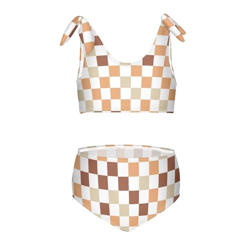 Wusikd White Brown Orange Girls Swimsuits Two Piece Checkerboard Swimwear Bikini Set for for Girls Size 7-8T