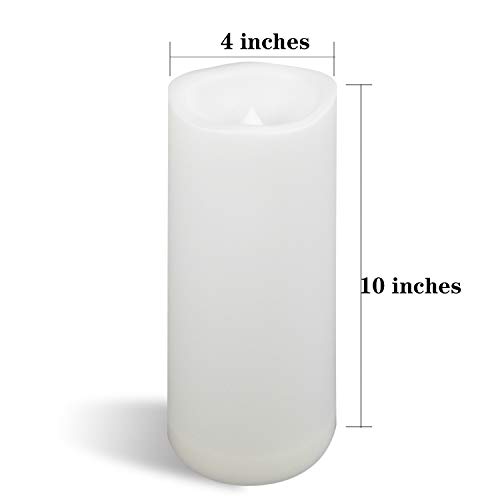Image of CANDLE CHOICE Waterproof Outdoor Battery Operated Flameless Candles with Remote Timer Large Tall White Plastic Bright Flickering Electric LED Pillars Lantern Patio Garden Decoration 4x10 Inches 2 Pack