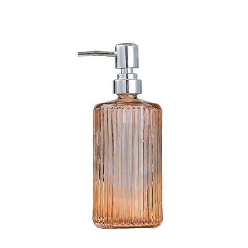 せっけんボトル ホーム/ホテル/バスルームガラスプッシュローションボトル500mlソープホルダー透明円筒形ブルー/クリア/グレー/オレンジ/ピンク ソープディスペンサー(Orange)