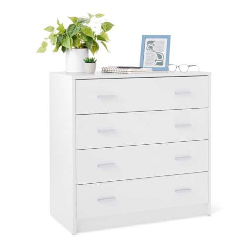 Amazon Basics Cajonera, Armario de Dormitorio con 4 Cajones, Armario, Tocador de Almacenamiento, Blanco, 40 x 75 x 74cm
