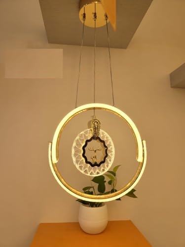 Image of Modern Luxury Stylish LED Ring Gold Finish with 3 Different Color Mode (Warm White, Cool White, Neutral White) Changing Chandelier with Height Adjustable Hanging for Bedroom, Living, Dining,
