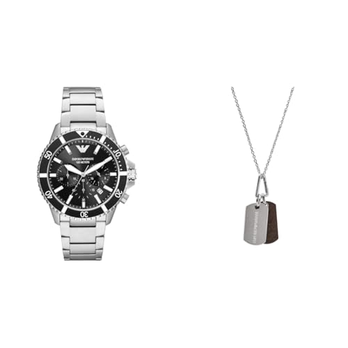 Montre et Collier EMPORIO ARMANI Homme Argenté Acier Inoxydable, Coffret Bijoux
